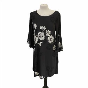 Lauren Ralph Lauren Black‎ Floral Bell Sleeve Flowy Scoop Neck A Line Dress